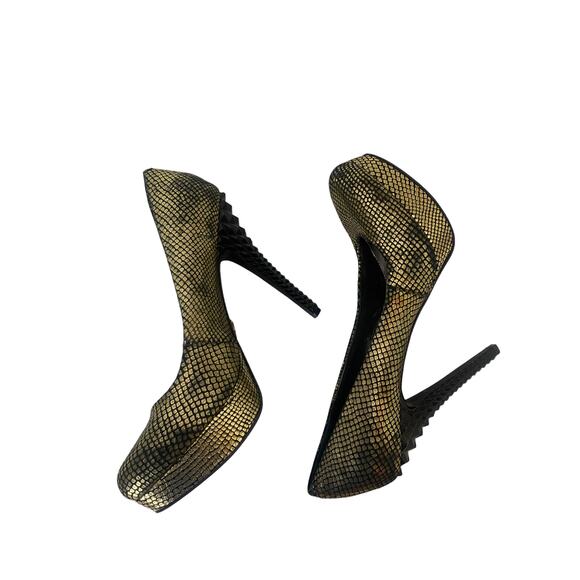 Rachel Roy Gold and Black Kimi Snakeskin Metallic Pumps Shoes Size 9.5 - Picture 7 of 11